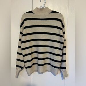 EUC | Thyme | Striped Black & Cream Mock Neck Sweater